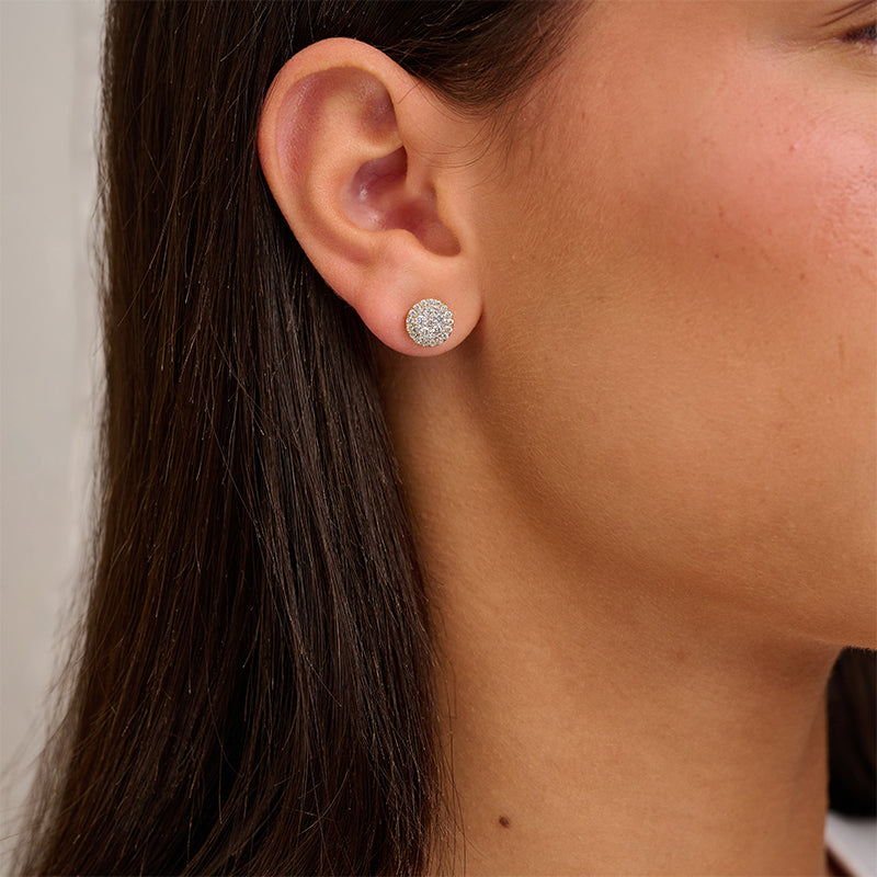 Pave Circle Diamond Stud Earrings