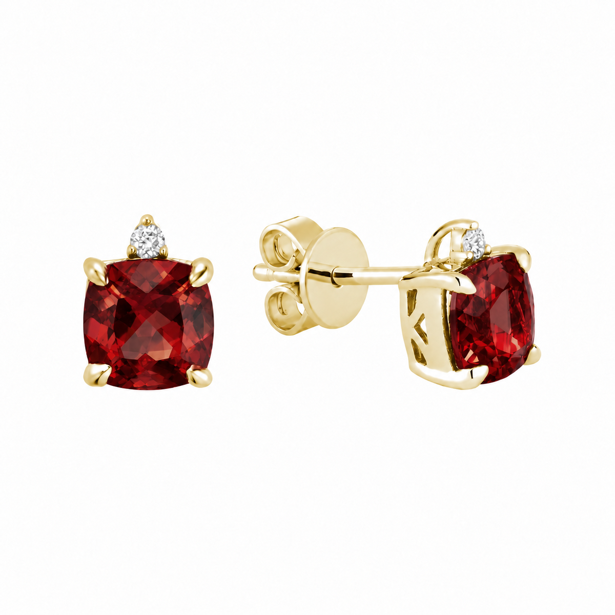Cushion Cut Synthetic Colored Stone & Diamond Stud Earrings