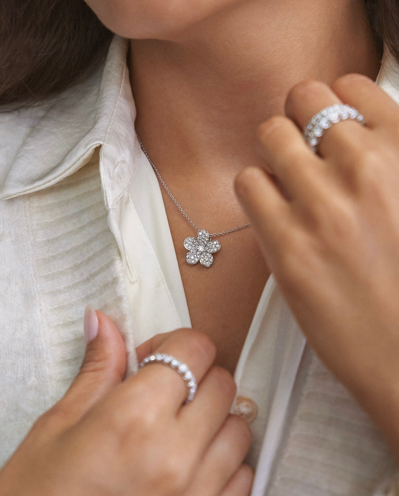 Elegant Petal Flower Diamond Slider Necklace