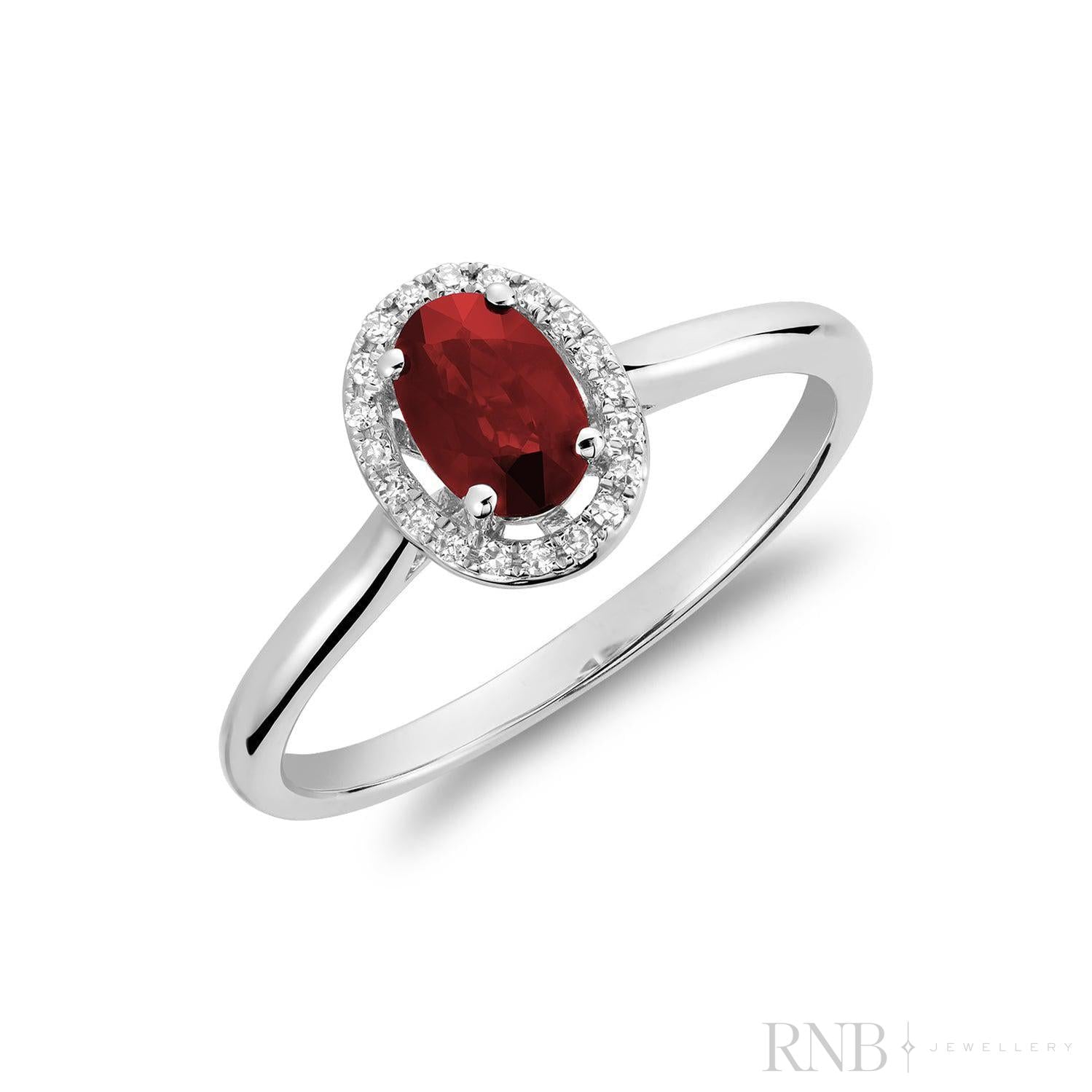 Oval Ruby Stone & Diamond Halo Ring-RNB Jewellery