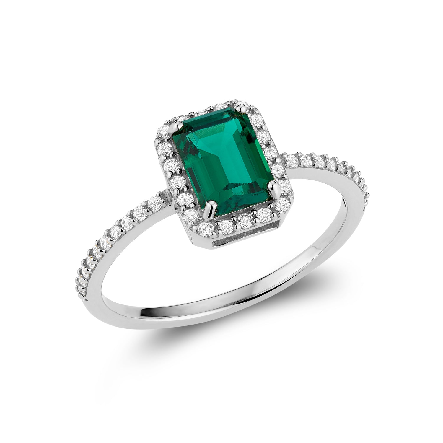 Diamond Halo & Emerald Cut Lab Grown Gemstone Ring