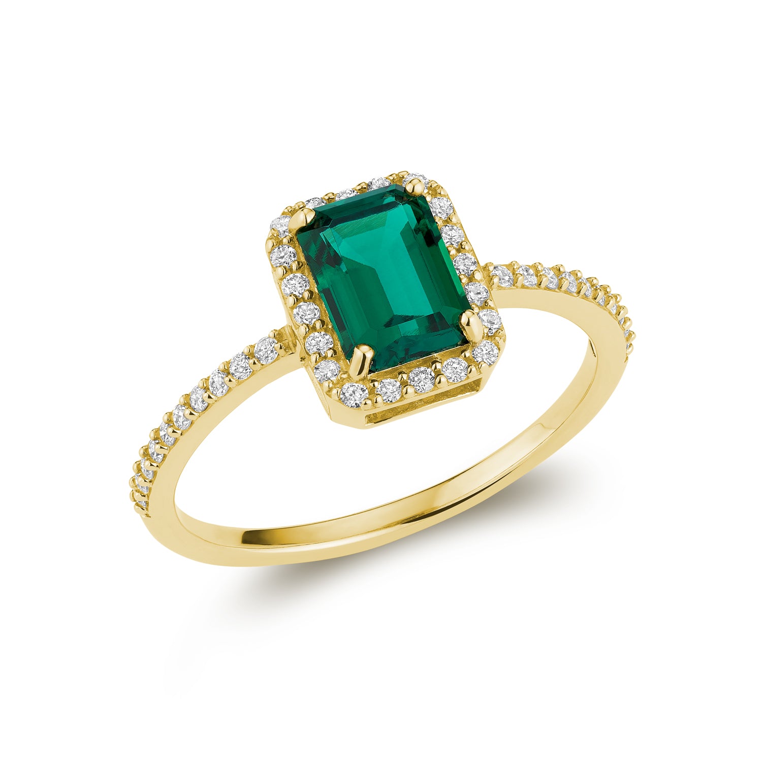 Diamond Halo & Emerald Cut Lab Grown Gemstone Ring