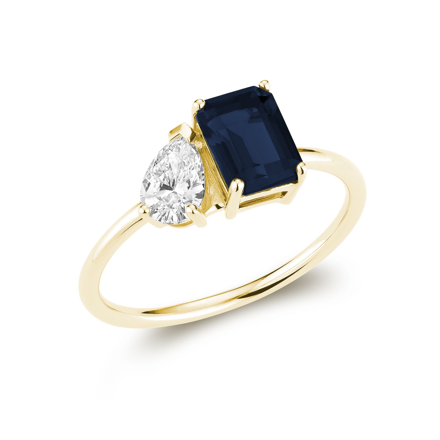 Toi et Moi Pear & Emerald Cut with Lab Grown Diamond & LG Gemstone Ring