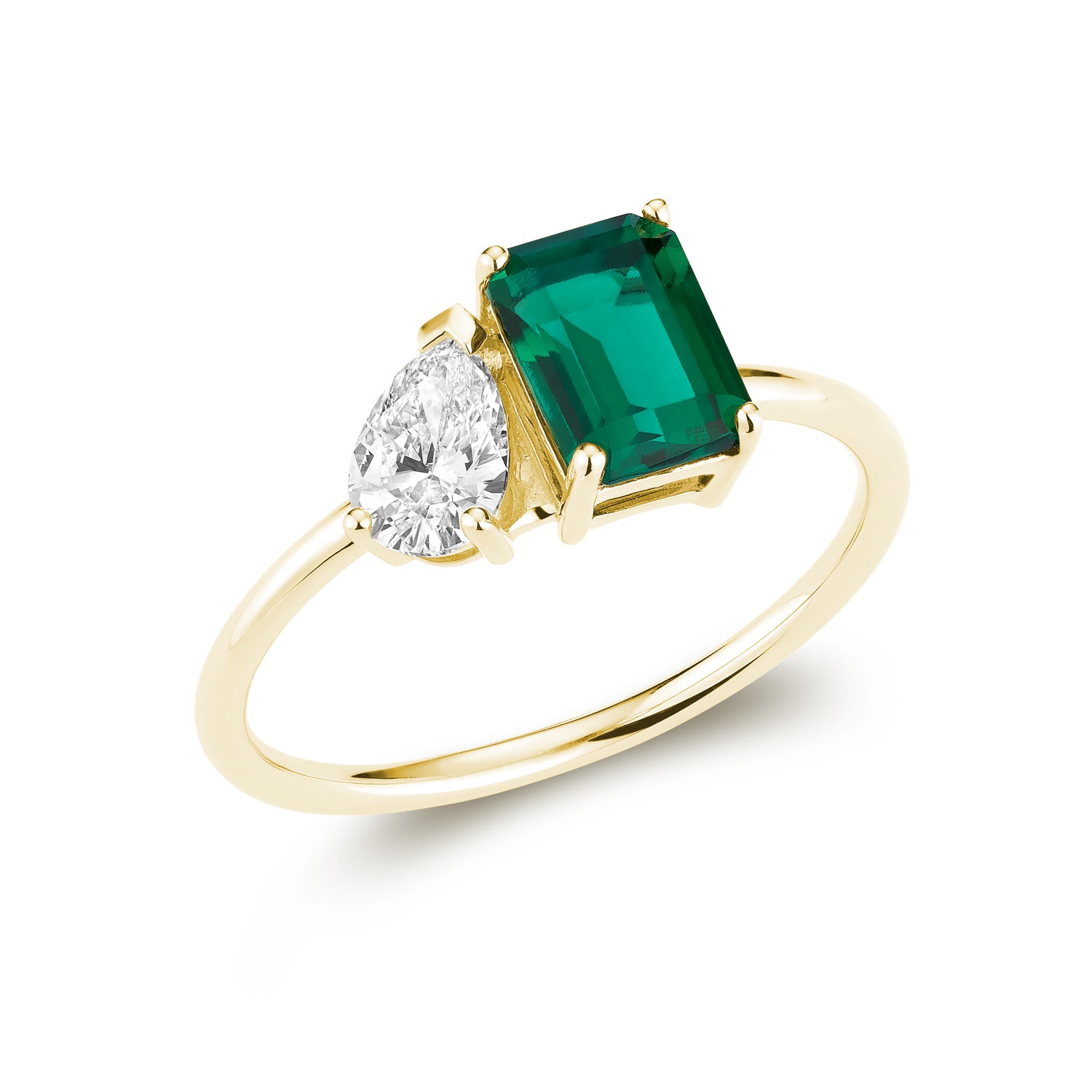 Toi et Moi Pear & Emerald Cut with Lab Grown Diamond & LG Gemstone Ring
