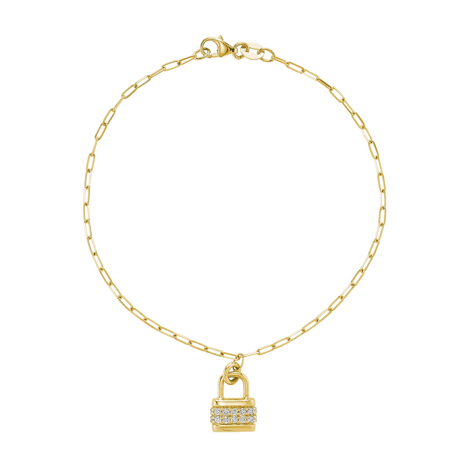 Lock Charm Diamond Paperclip Bracelet