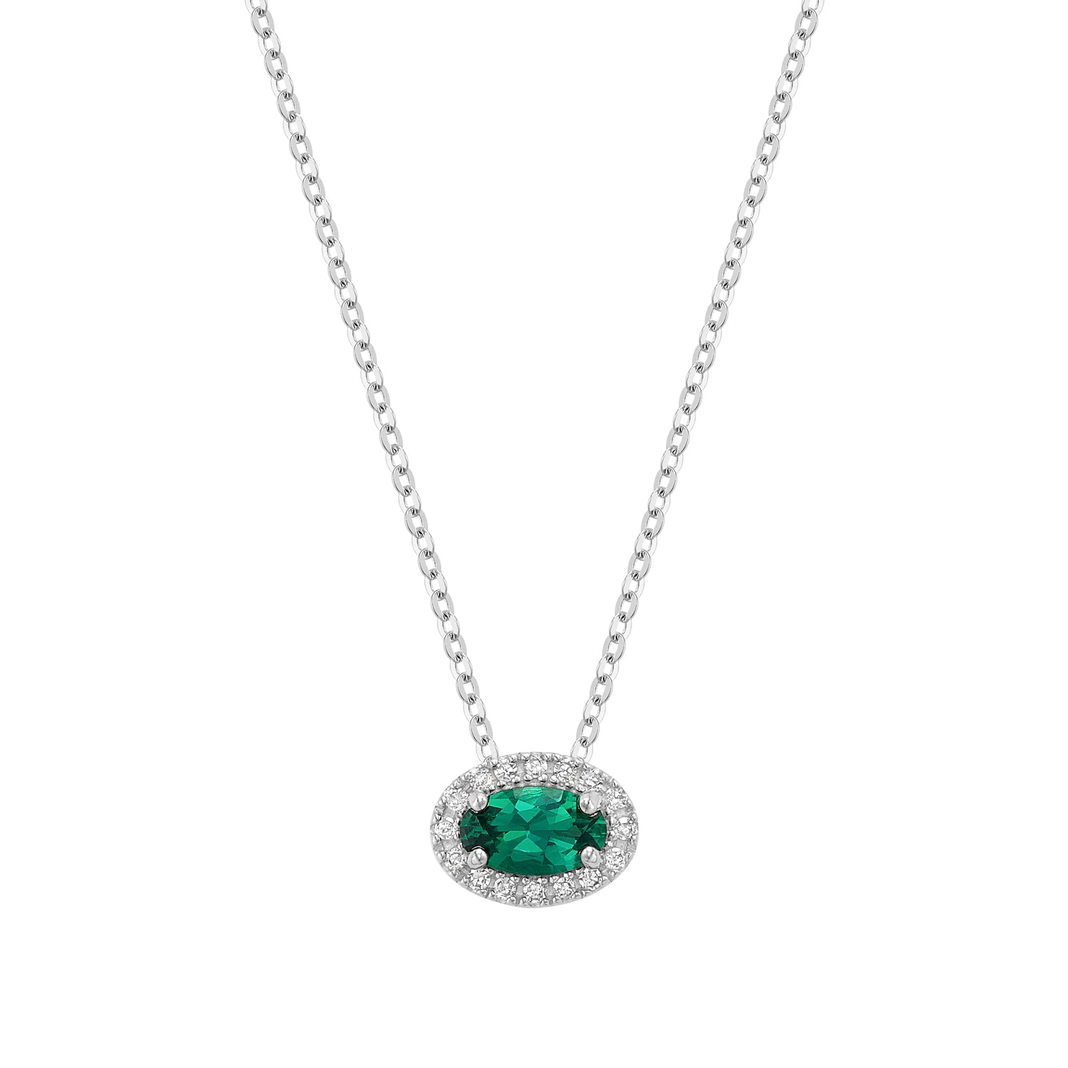 East West Diamond Halo & Oval Cut Lab Grown Gemstone Necklace