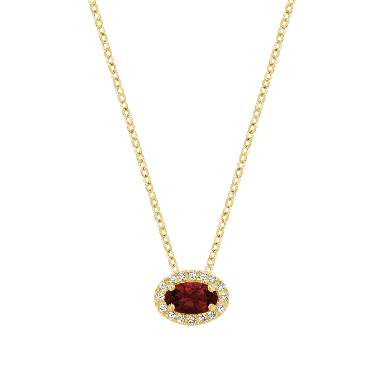 East West Diamond Halo & Oval Cut Lab Grown Gemstone Necklace