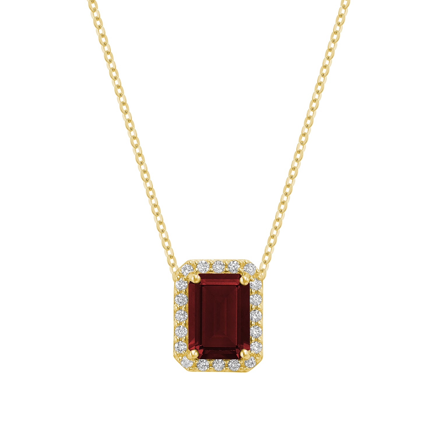 Diamond Halo & Emerald Cut Lab Grown Gemstone Necklace