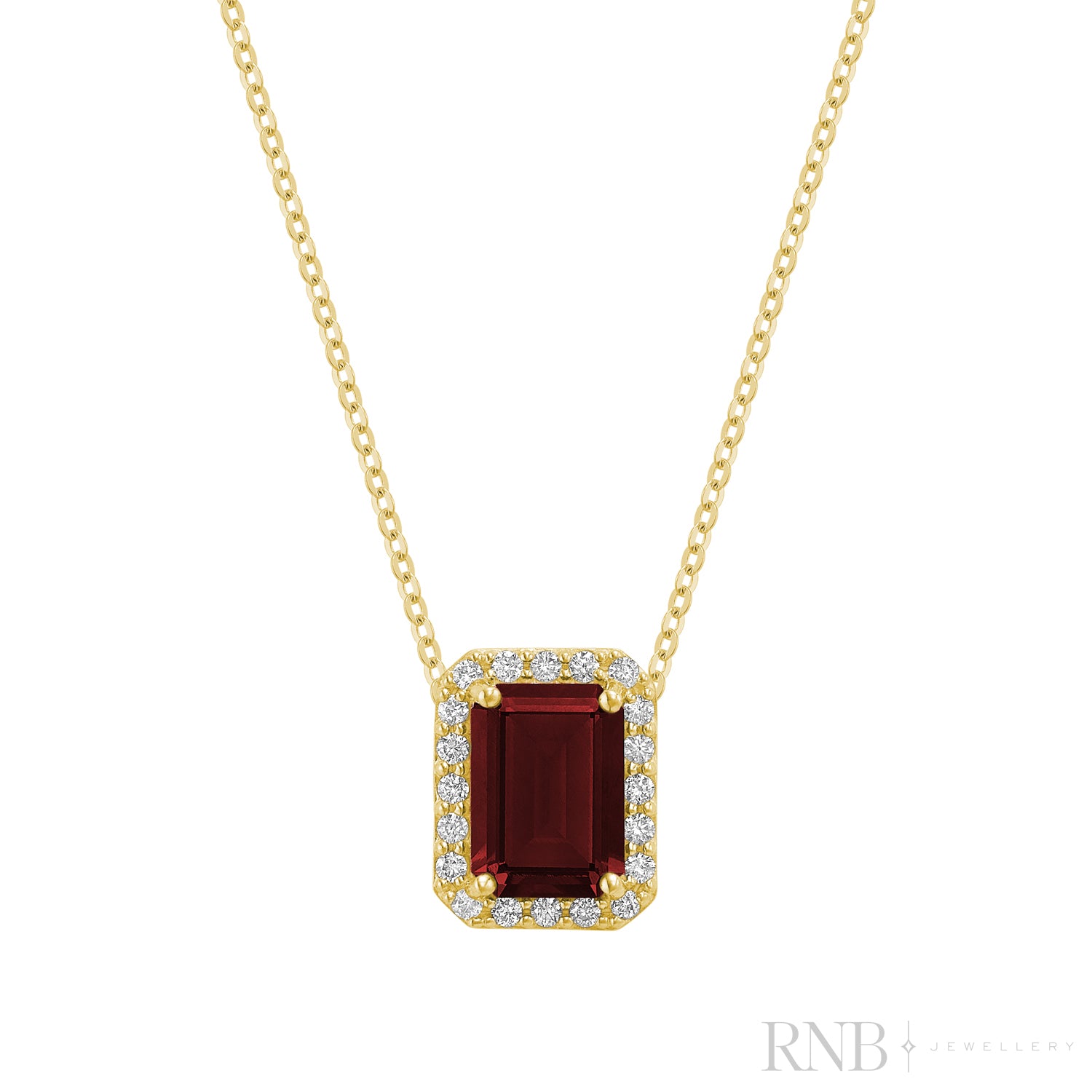 Diamond Halo & Emerald Cut Lab Grown Gemstone Necklace