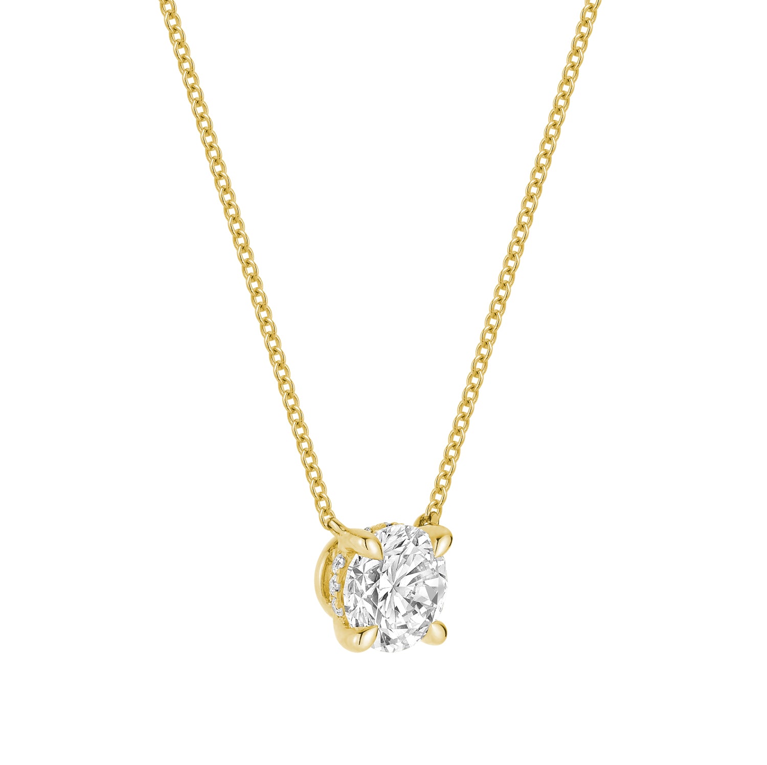 Classic Solitaire Diamond Necklace Lab Grown with Hidden Halo