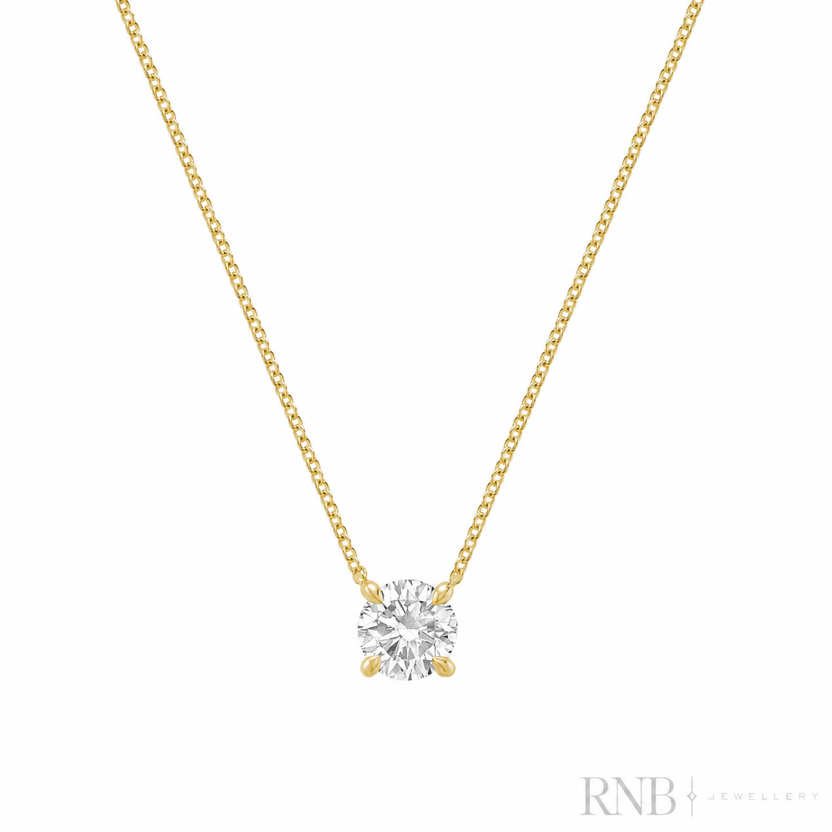08-LGHB100Y - 1.00CT Lab Grown Diamond Necklace - Yellow Gold - Front