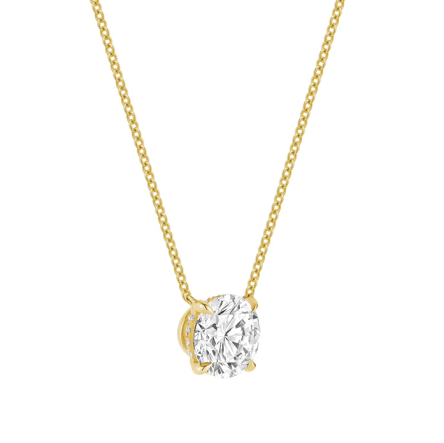 Classic Solitaire Diamond Necklace Lab Grown with Hidden Halo