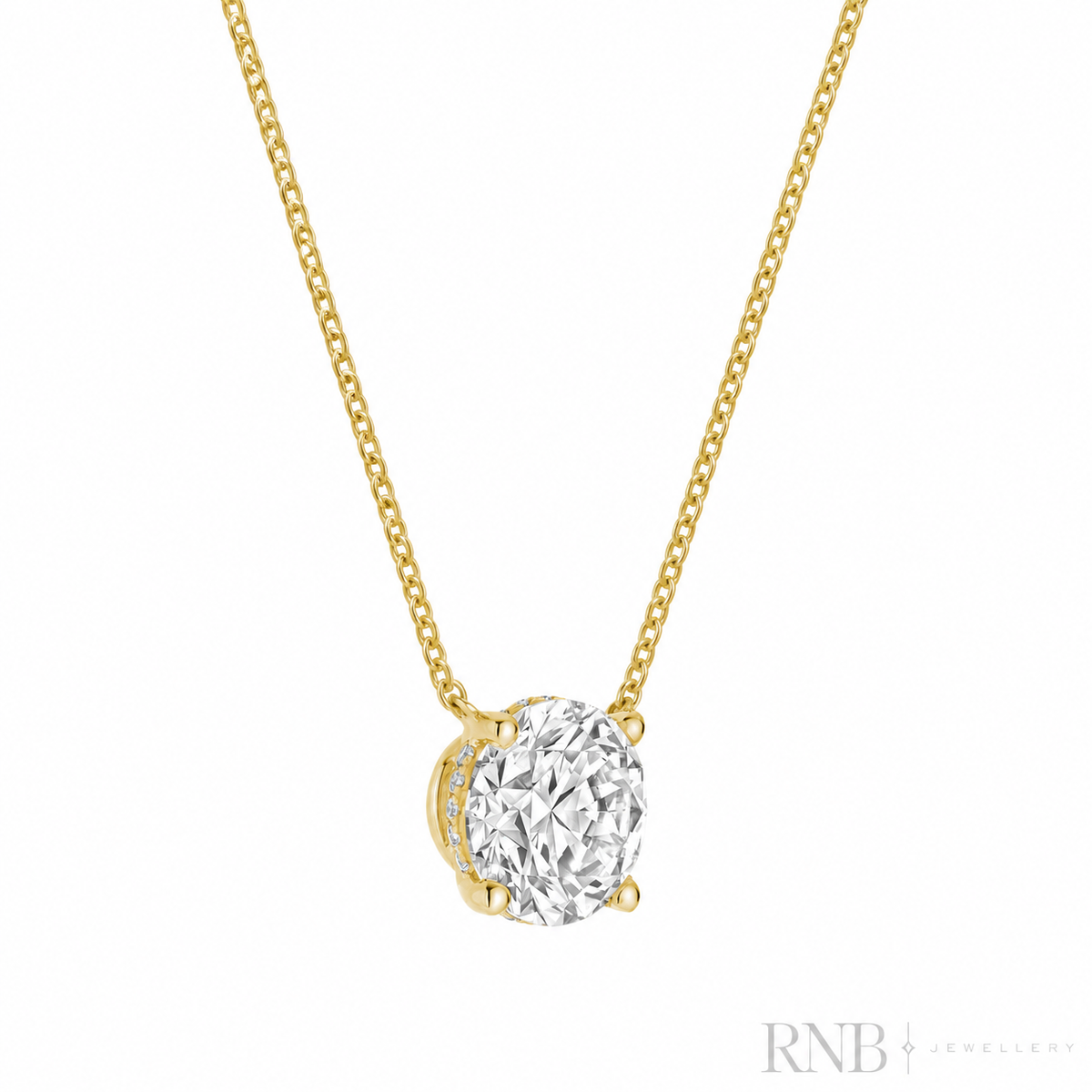 08-LGHB300Y - 3.00CT Lab Grown Diamond Necklace - Yellow Gold - Side