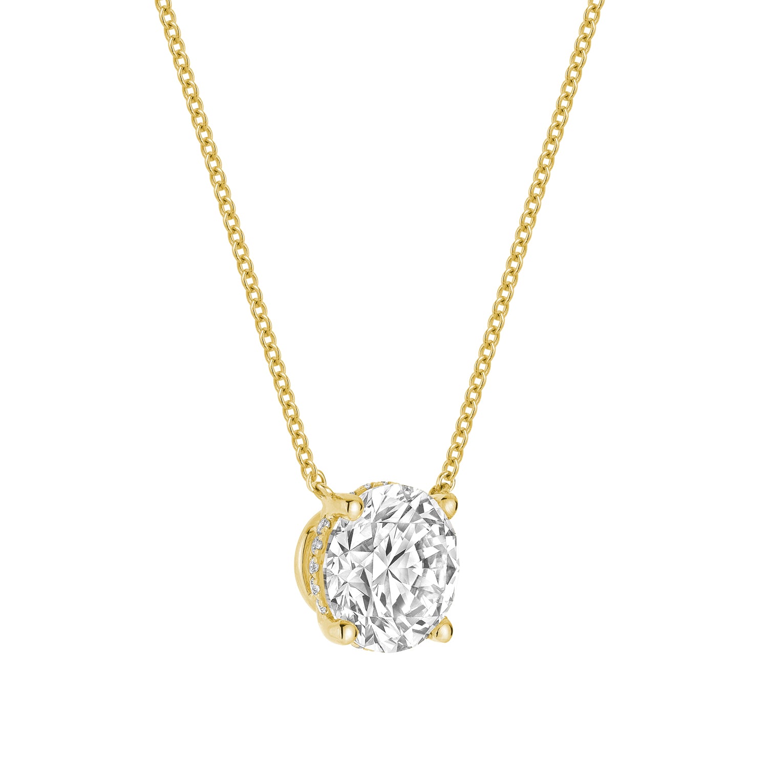 Classic Solitaire Diamond Necklace Lab Grown with Hidden Halo