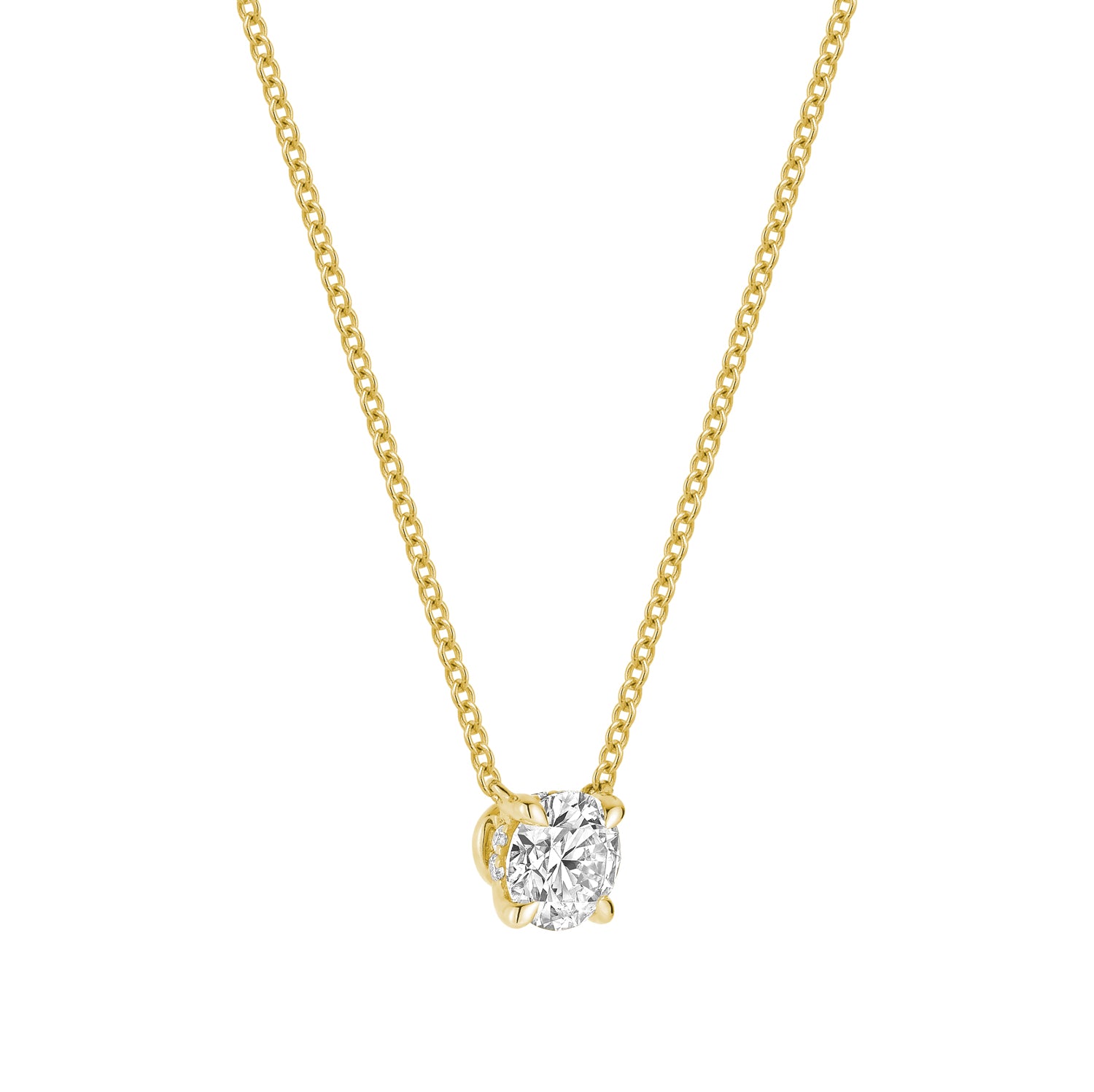 Classic Solitaire Diamond Necklace Lab Grown with Hidden Halo