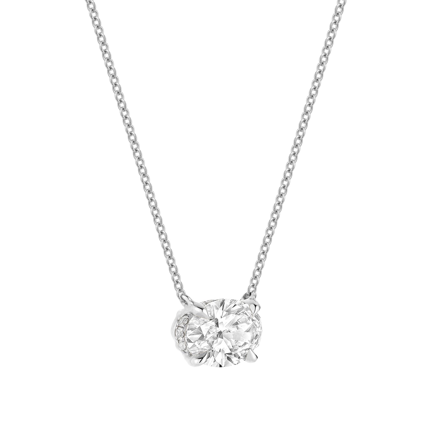 Classic Oval East West Solitaire with Invisible Halo Pendant Lab Grown Diamond Necklace