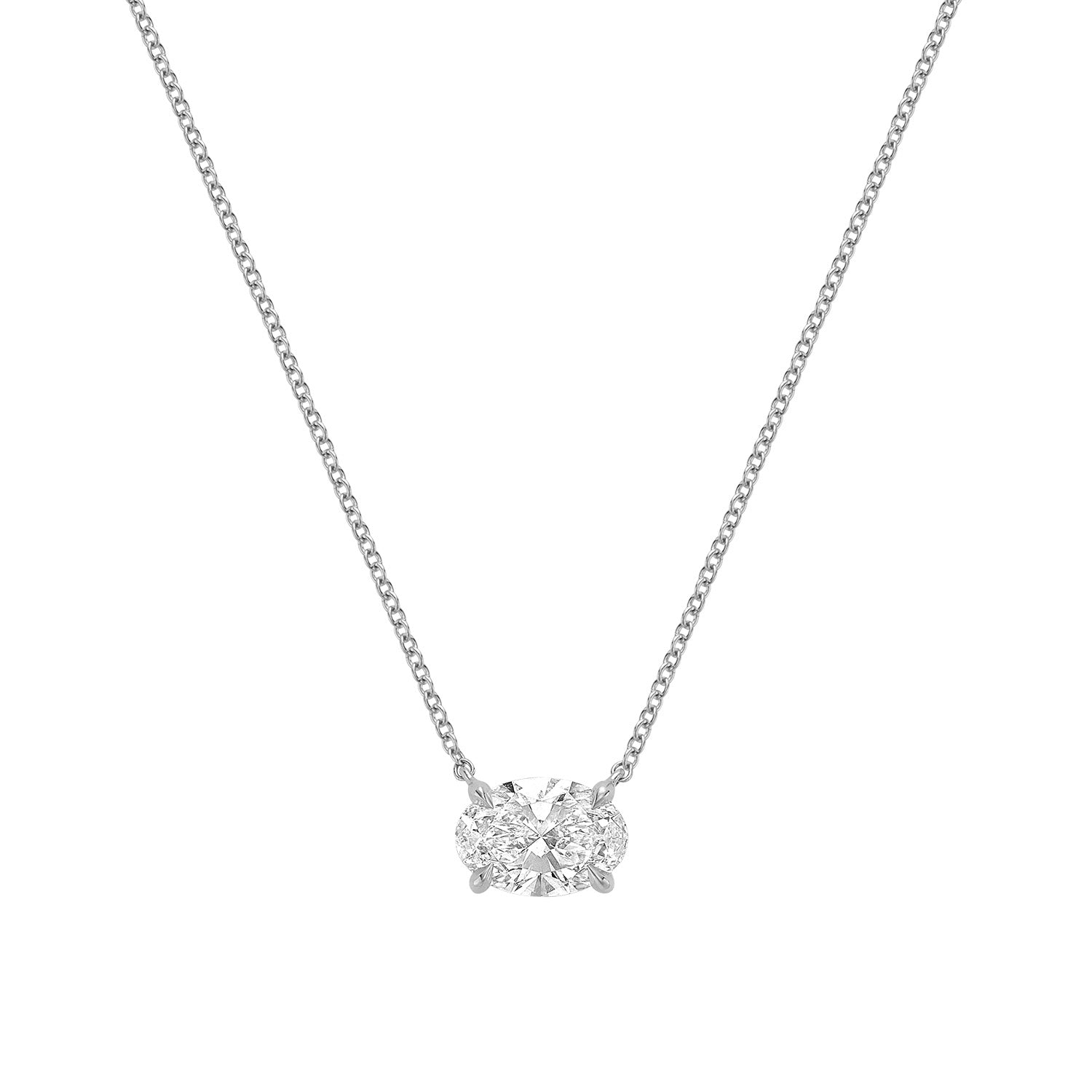 Classic Oval East West Solitaire Pendant Lab Grown Diamond Necklace