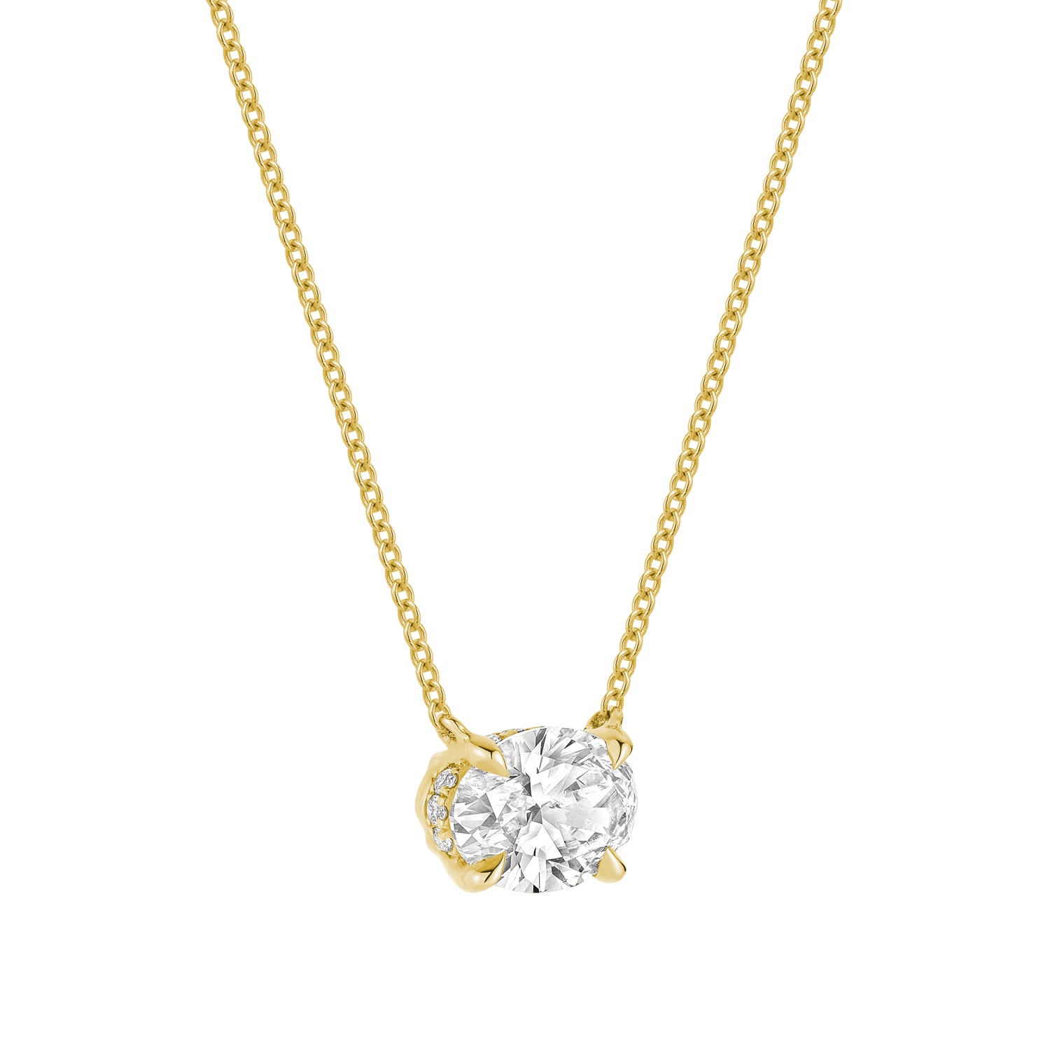 Classic Oval East West Solitaire with Invisible Halo Pendant Lab Grown Diamond Necklace