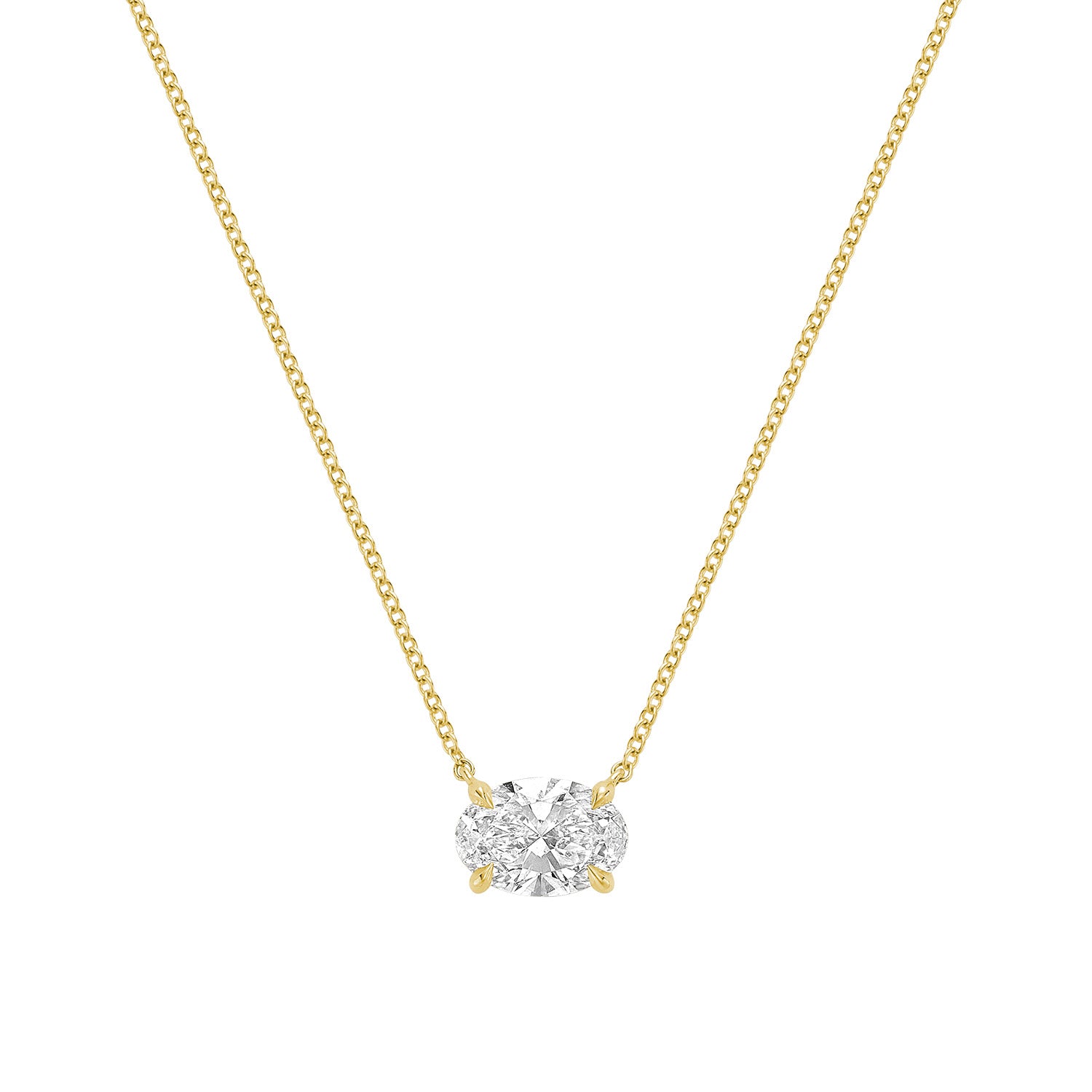 Classic Oval East West Solitaire Pendant Lab Grown Diamond Necklace