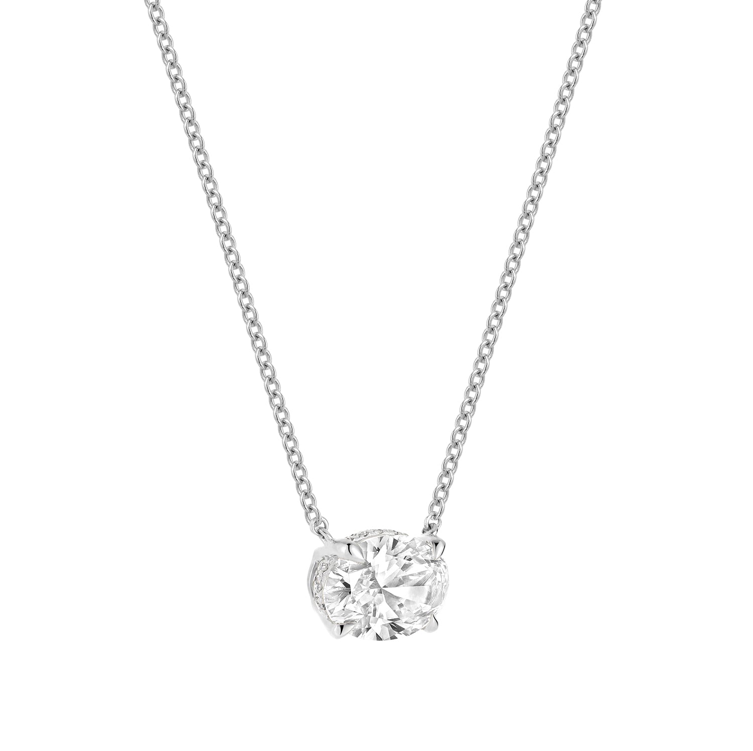 Classic Oval East West Solitaire Pendant Lab Grown Diamond Necklace