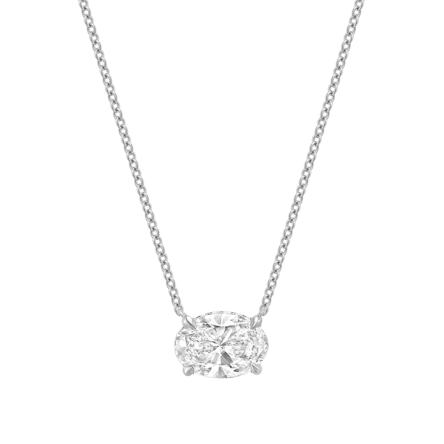 Classic Oval East West Solitaire Pendant Lab Grown Diamond Necklace