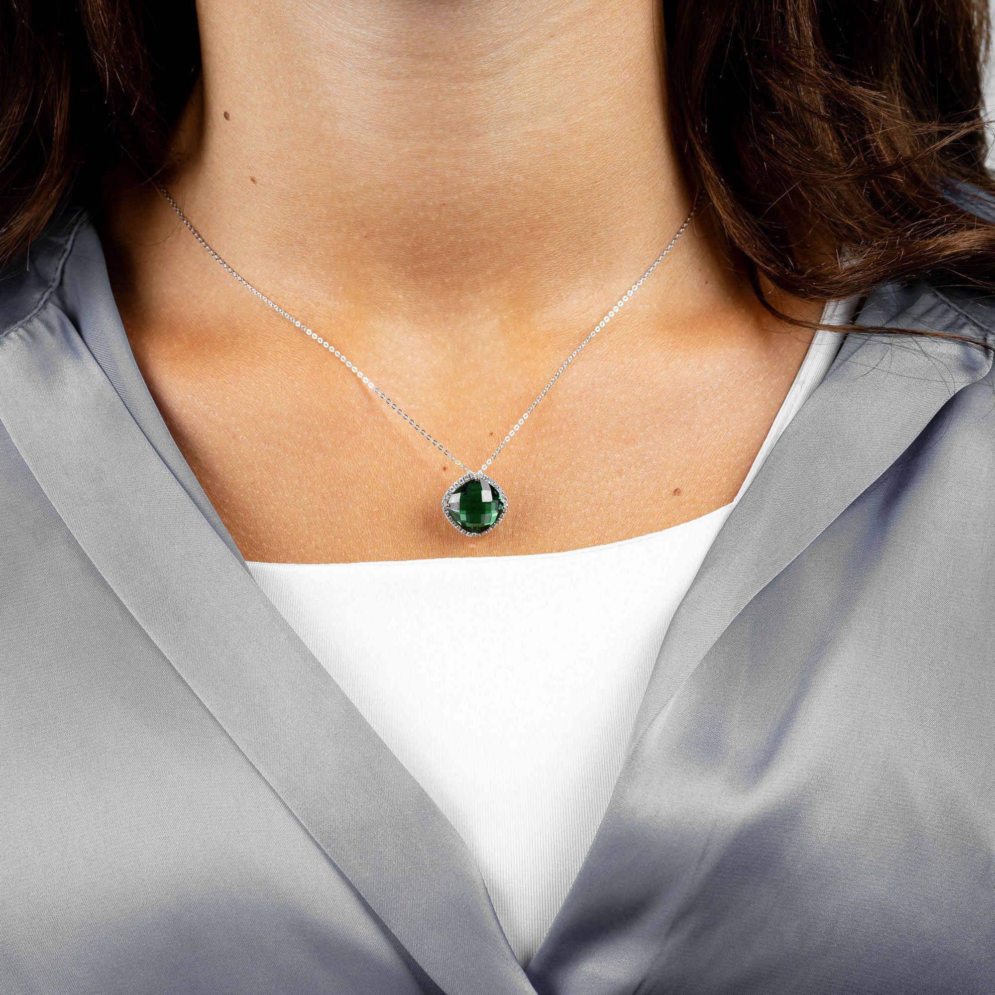 Cushion Cut Precious Stone & Diamond Halo Pendant-RNB Jewellery