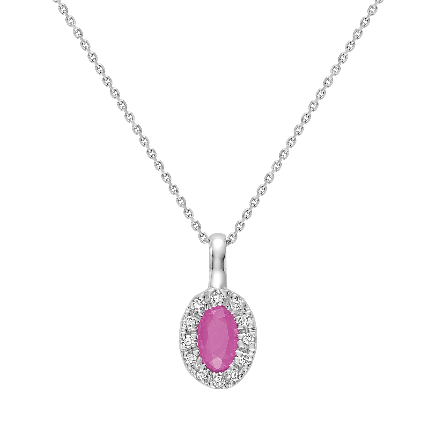 Oval Precious Stone & Halo Diamond Pendant
