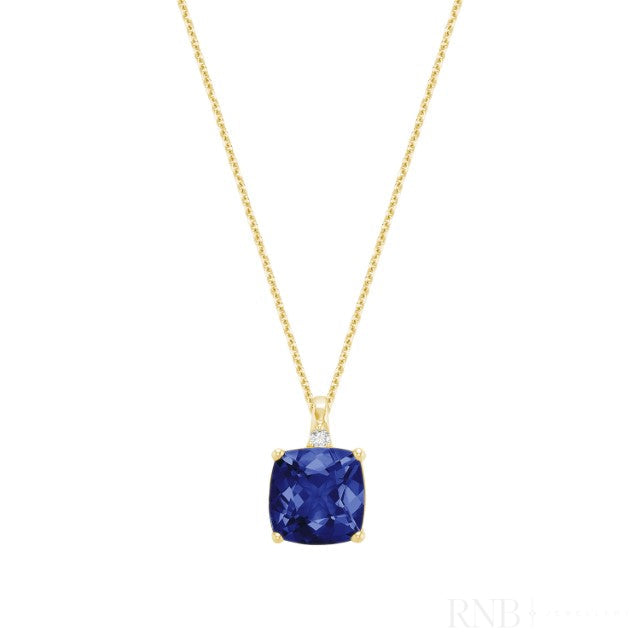 Pendentif en pierre colorée taille coussin et diamant