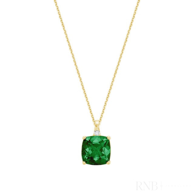 Pendentif en pierre colorée taille coussin et diamant