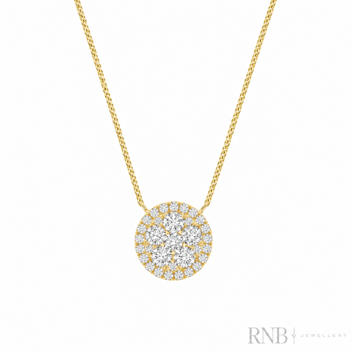 09-HR75Y - Round Halo Illusion Diamond Pendant - Yellow Gold - 0.80CT