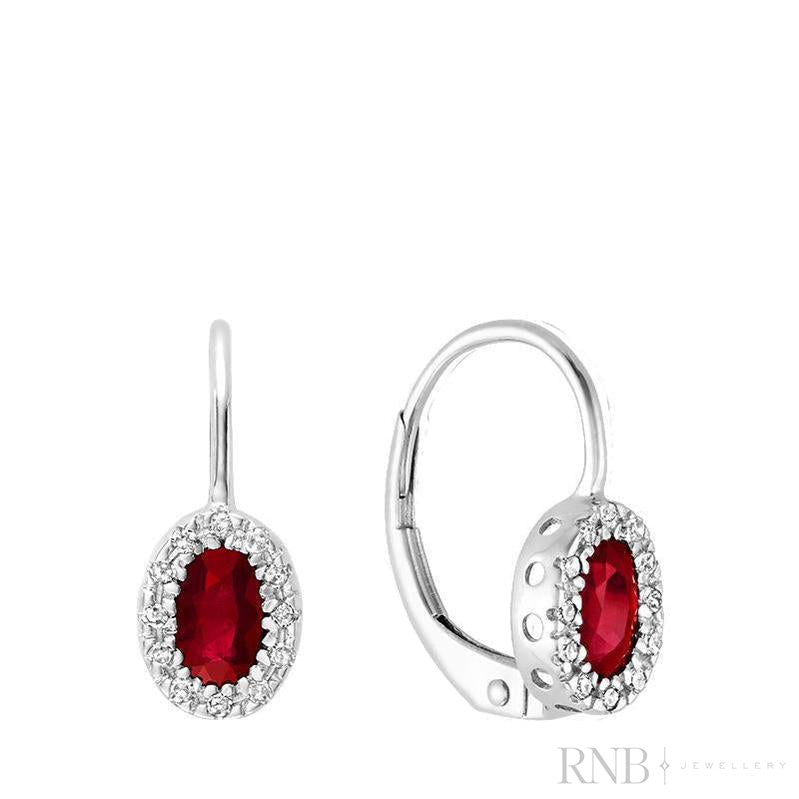Oval Precious Stone & Diamond Halo Dangle Earrings
