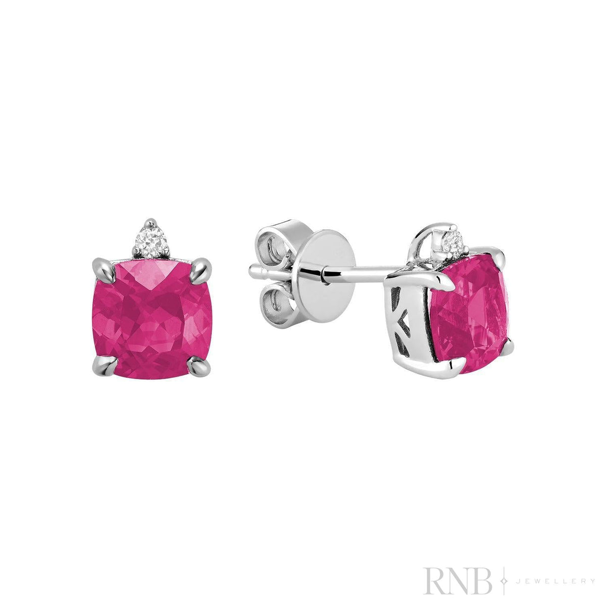 Cushion Cut Natural Peridot & Diamond Stud Earrings - White Gold