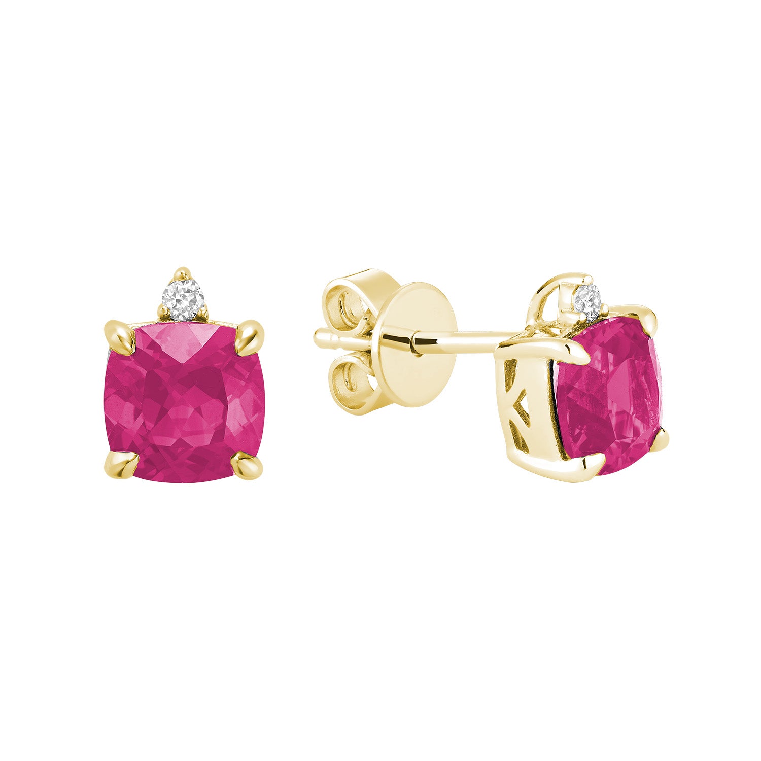 Cushion Cut Colored Stone & Diamond Stud Earrings