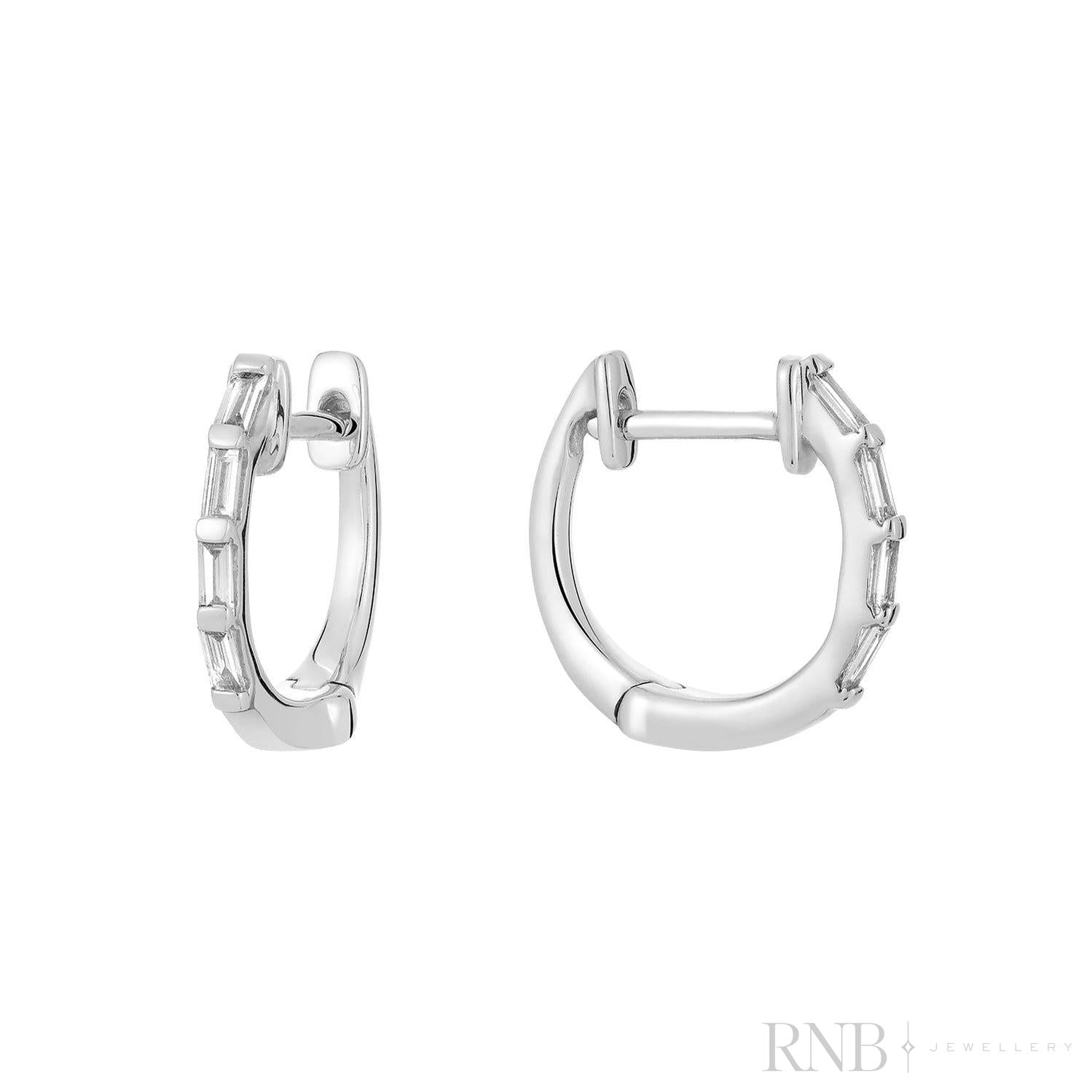 Baguette Diamonds Huggie Earrings-RNB Jewellery