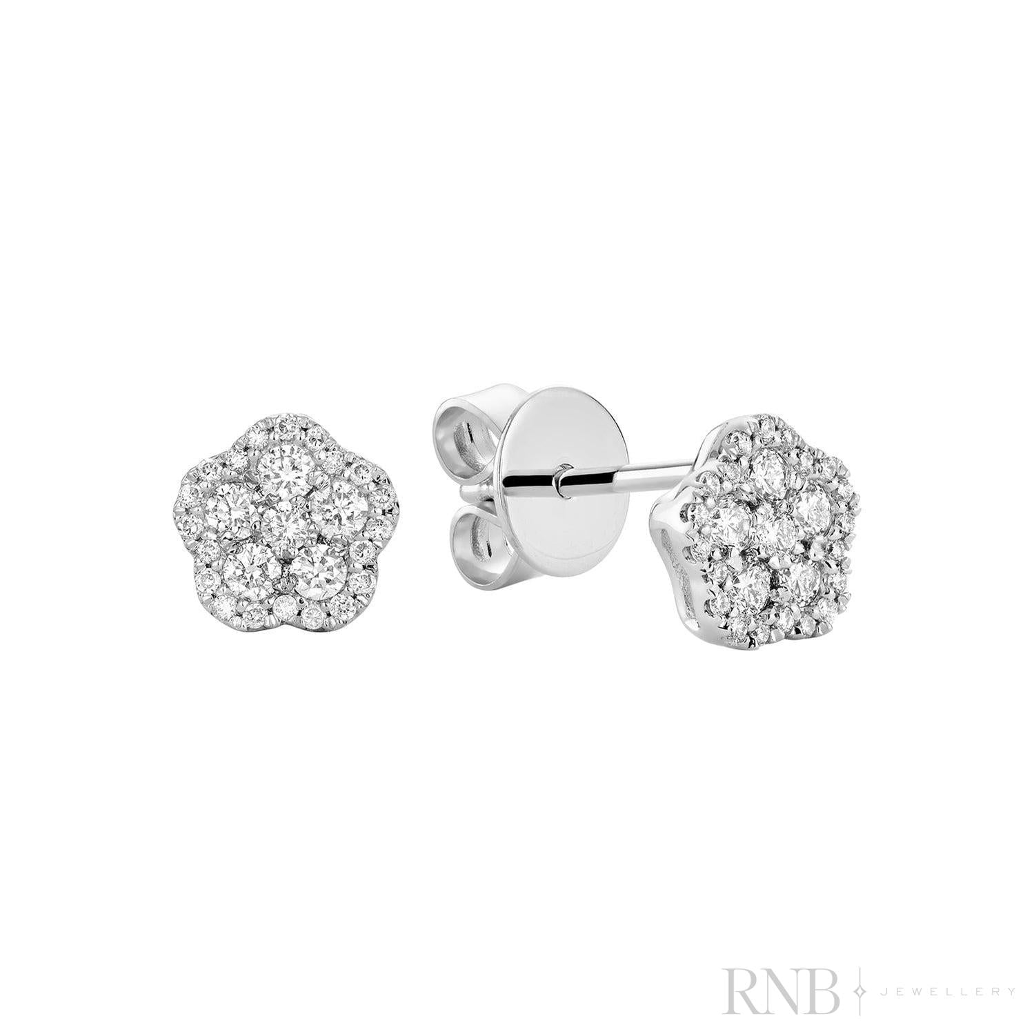 Hollow Flower Diamond Stud Earrings-RNB Jewellery