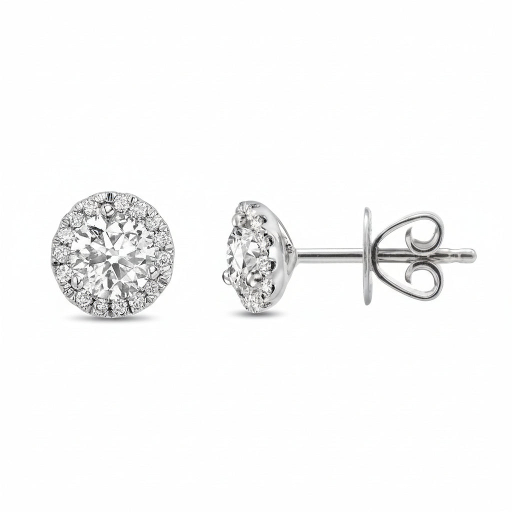 Martini Cup Diamond Halo Stud Earrings