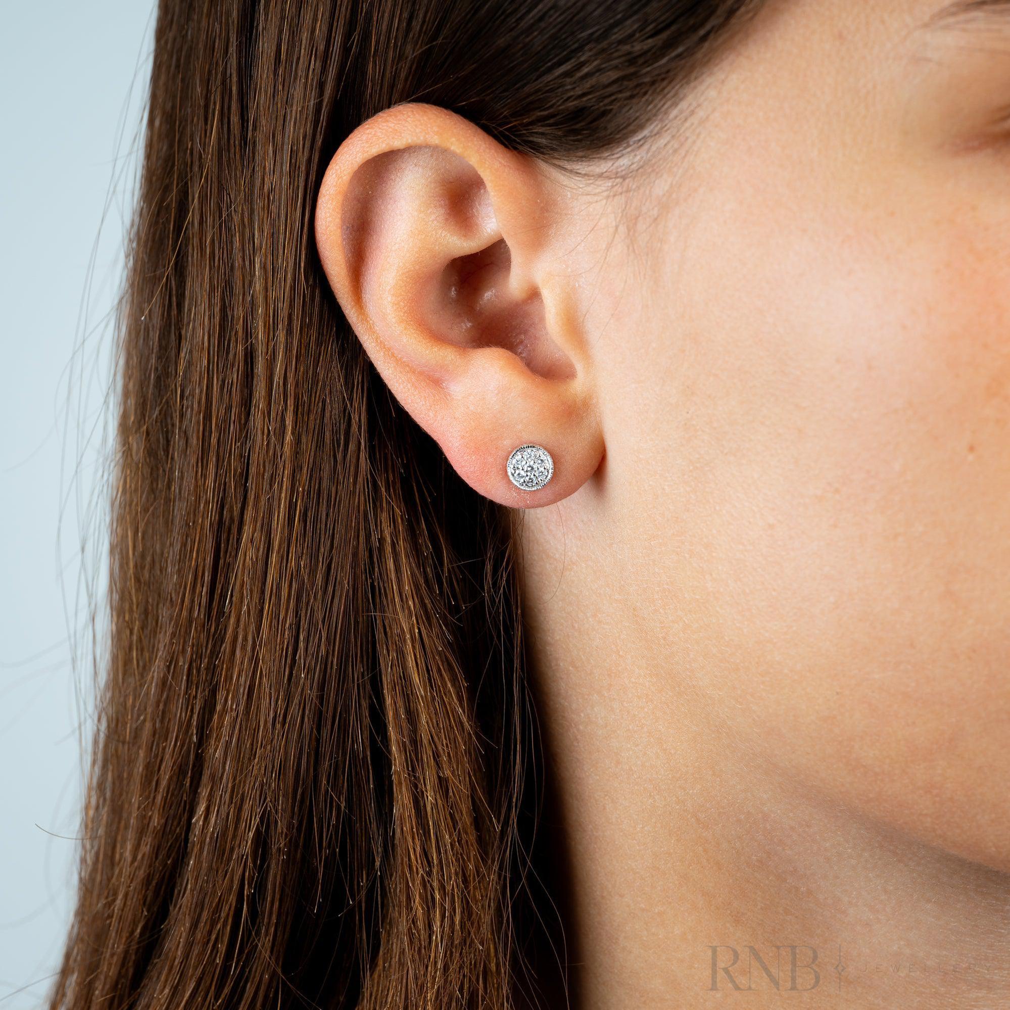 Round Milgrain Diamond Stud Earrings-RNB Jewellery