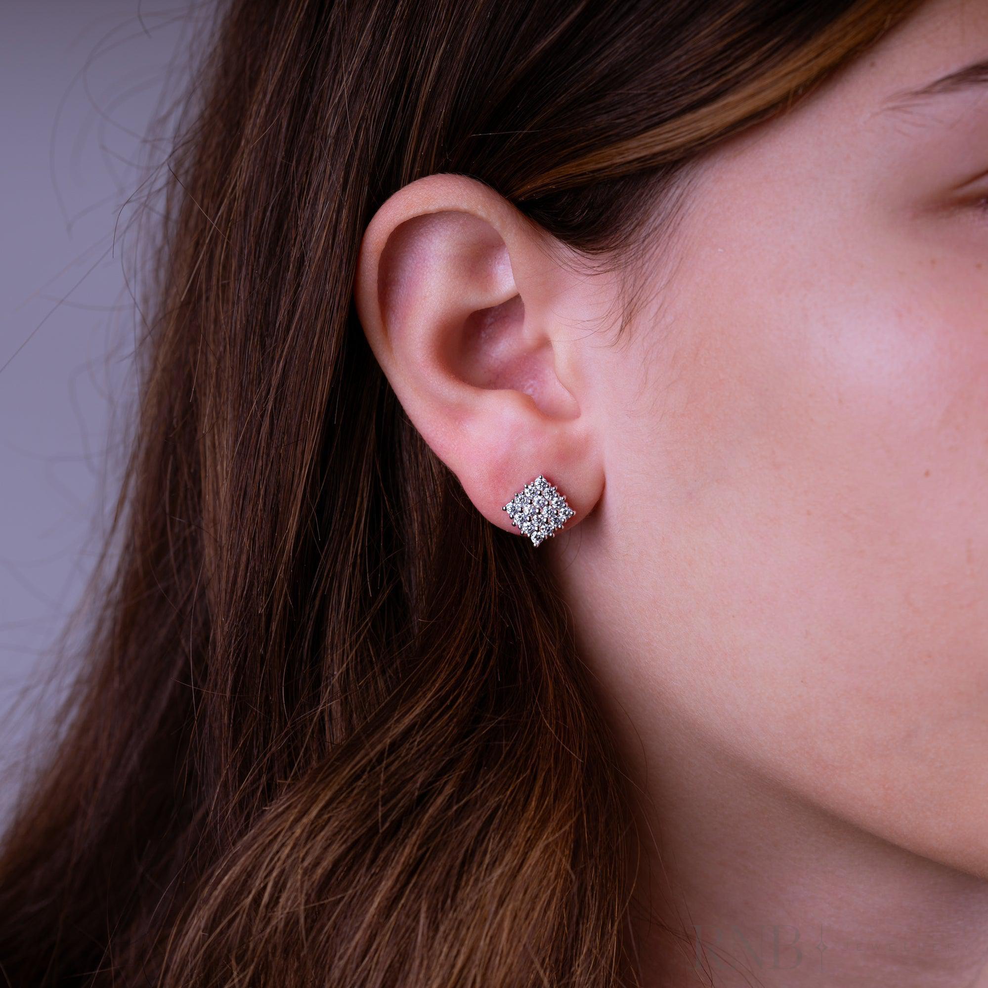 Pave Square Diamond Stud Earrings-RNB Jewellery