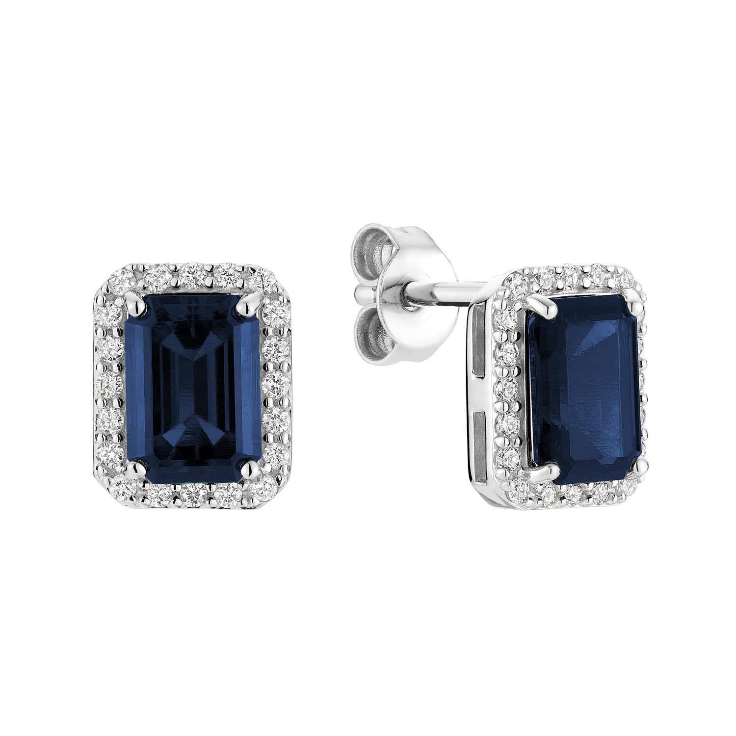 Emerald Cut & Diamond Halo Stud Earrings