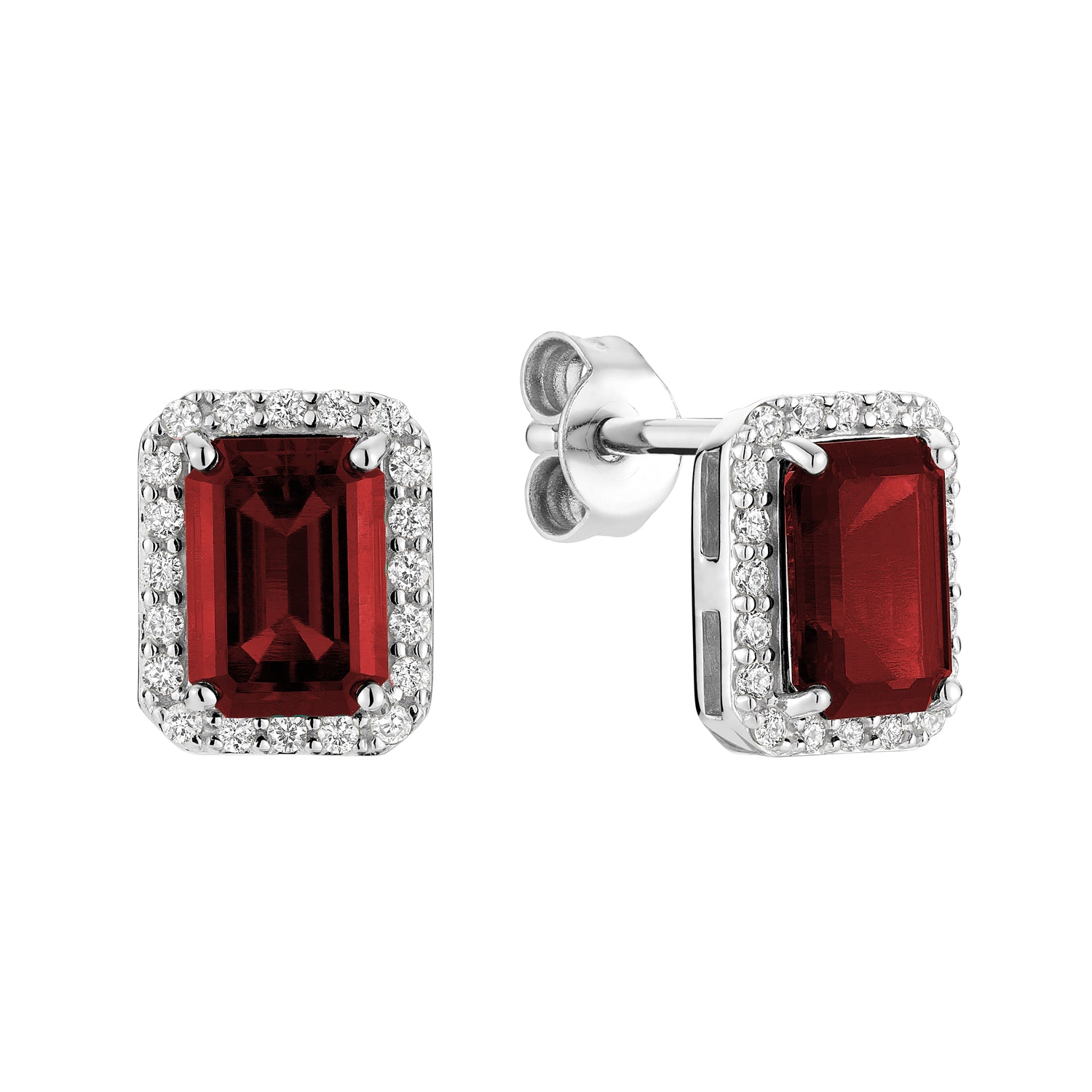 Emerald Cut & Diamond Halo Stud Earrings