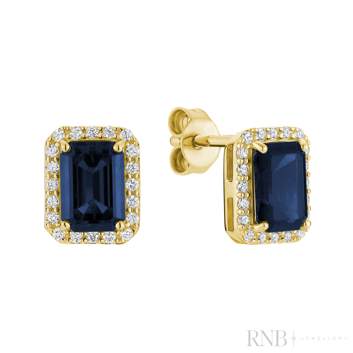 Emerald Cut & Diamond Halo Stud Earrings