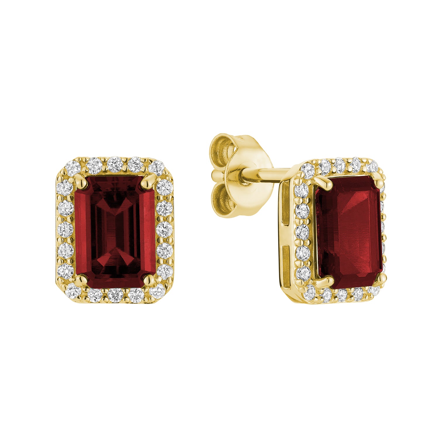 Emerald Cut & Diamond Halo Stud Earrings