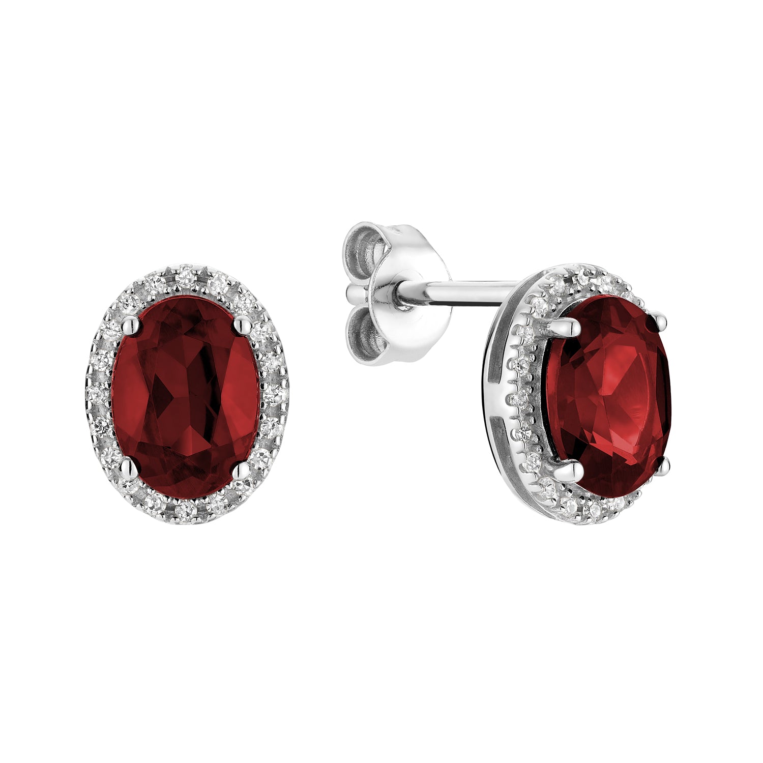 Oval Cut Gemstone & Diamond Halo Stud Earrings
