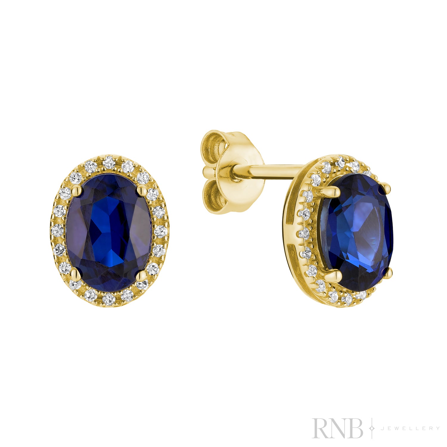 Oval Cut Gemstone & Diamond Halo Stud Earrings