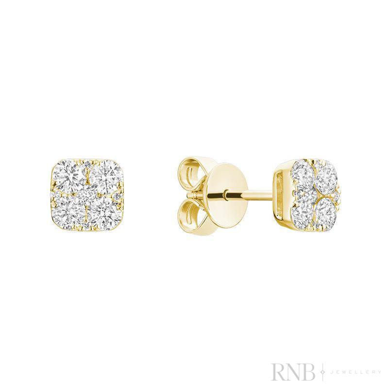 Pavé Square Diamond Stud Earrings – Yellow Gold 1.00CT