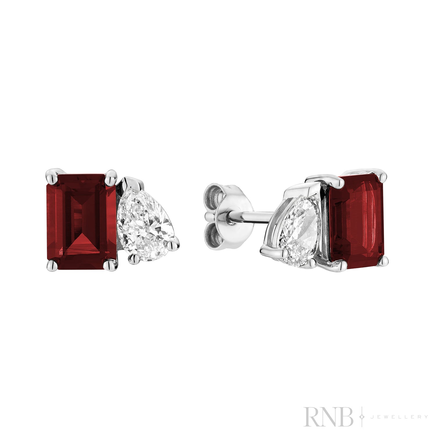 Toi et Moi Pear & Emerald Cut with Lab Grown Diamond & LG Gemstone Stud Earrings