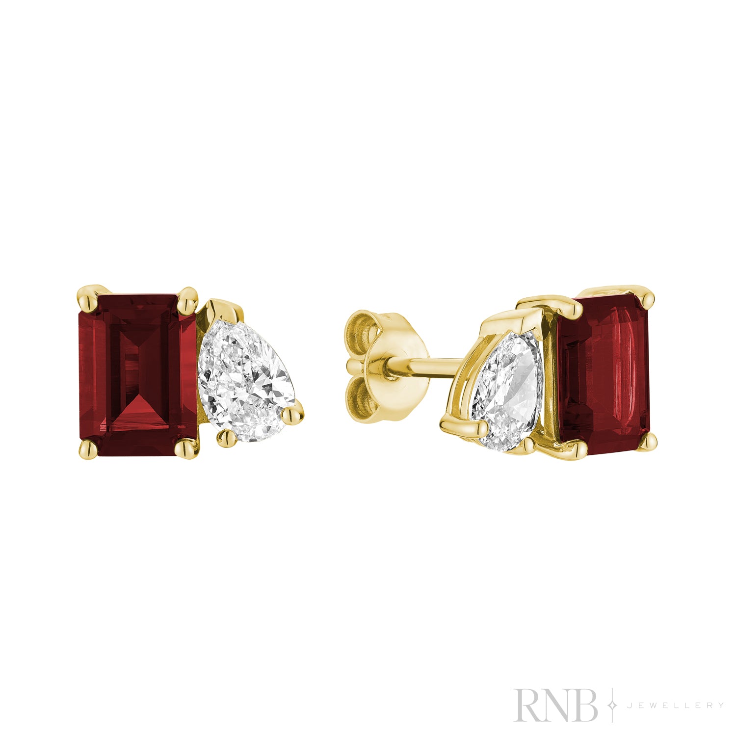 Toi et Moi Pear & Emerald Cut with Lab Grown Diamond & LG Gemstone Stud Earrings