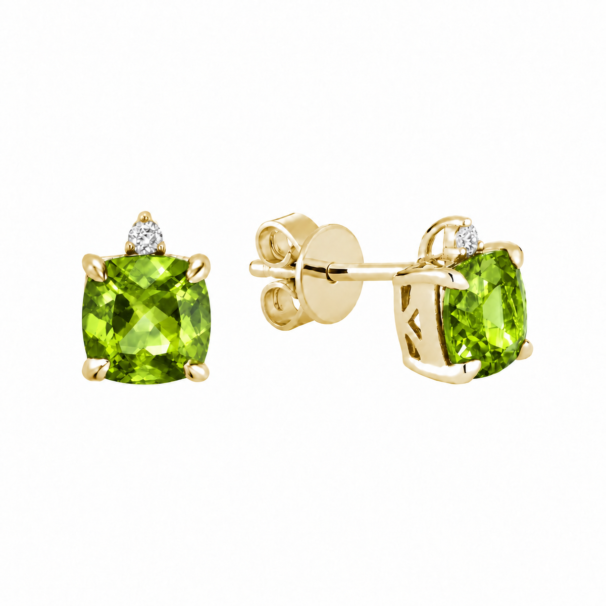 Cushion Cut Synthetic Colored Stone & Diamond Stud Earrings