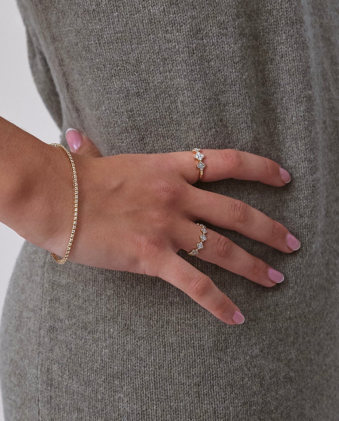 Semi-Eternity Clover Diamond Ring