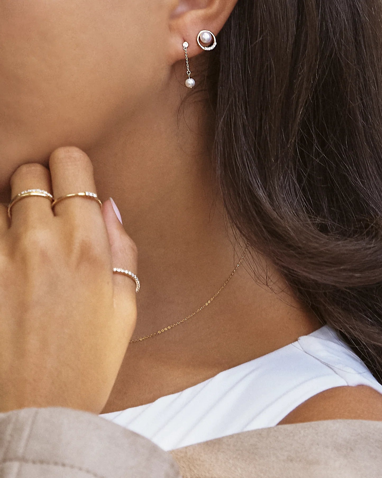 Elegant Circle Of Life Diamond & Pearl Stud Earrings